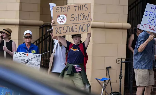 Demonstrators rally for support of the CDC during a meeting of the Advisory Committee in Immunization Practices, Wednesday, June 25, 2025, in Atlanta. (AP Photo/Mike Stewart)