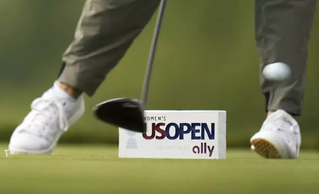Stephanie Kyriacou, of Australia, hits a drive on the third hole during the first round of the U.S. Women's Open golf tournament at Erin Hills Thursday, May 29, 2025, in Erin, Wis. (AP Photo/Jeff Roberson)