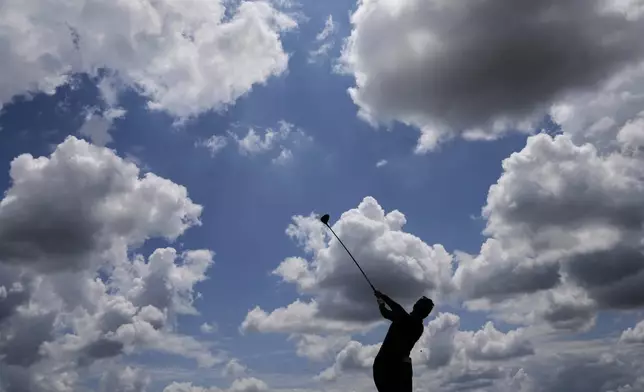 Gaby Lopez. of Mexico, hits from the 11th tee during the first round of the U.S. Women's Open golf tournament at Erin Hills Thursday, May 29, 2025, in Erin, Wis. (AP Photo/Matt York)