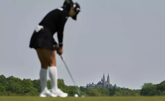 Holy Hill is seen as InaYoon, of South Korea, plays the seventh hole during the third round of the U.S. Women's Open golf tournament at Erin Hills Saturday, May 31, 2025, in Erin, Wis. (AP Photo/Matt York)