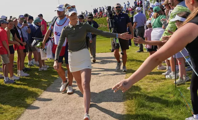 Nelly Korda walks to the 17th tee during the fourth round of the U.S. Women's Open golf tournament at Erin Hills Sunday, June 1, 2025, in Erin, Wis. (AP Photo/Matt York)