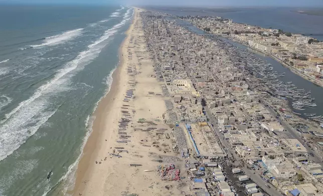 Aerial view of the fishing town of St Louis, Senegal, Thursday, March 13, 2025. (AP Photo/Sylvain Cherkaoui)