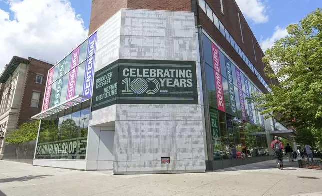 This photo provided by the New York Public Library shows the exterior of the Schomburg Center for Research in Black Culture in New York on May 7, 2025. (Jonathan Blanc/New York Public Library via AP)