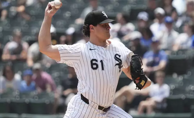 Chicago White Sox starting pitcher Mike Vasil throws against the Kansas City Royals during the first inning of a baseball game in Chicago, Sunday, June 8, 2025. (AP Photo/Nam Y. Huh)