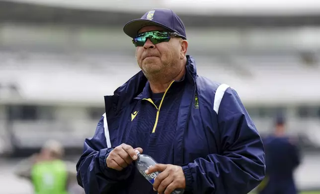 South Africa head coach Shukri Conrad attends a nets session at Lord's, London, Monday June 9, 2025. (Ben Whitley/PA via AP)