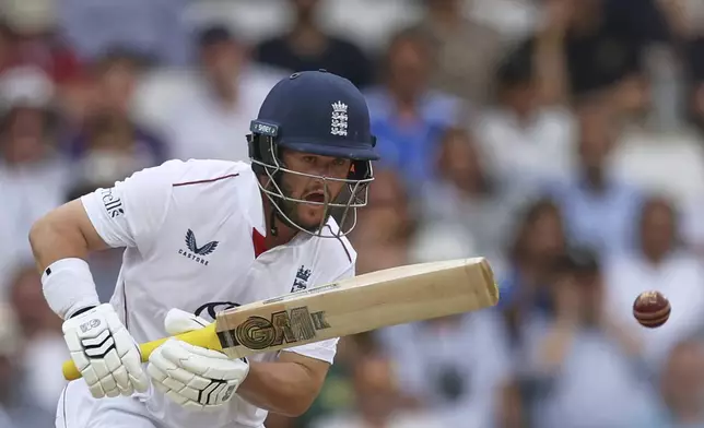 England's Ben Duckett bats on day two of the first cricket test match between England and India at Headingley in Leeds, England, Saturday, June 21, 2025, (AP Photo/Scott Heppell)