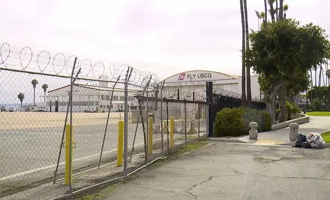 This image taken from video provided by KGTV shows Fly USCG in San Diego. A twin-engine Cessna 414 crashed on Sunday, June 8, 2025, and the Coast Guard said searchers found a debris field about 3 miles west of Point Loma, a San Diego neighborhood that juts into the Pacific. (KGTV via AP)