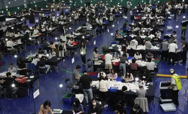 National Election Commission officials sort out ballots for counting at the presidential election in Seoul, South Korea, Tuesday, June 3, 2025. (AP Photo/Ahn Young-joon)
