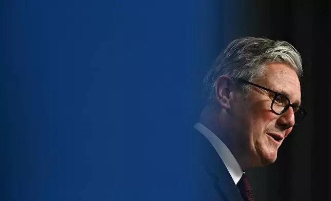 Britain's Prime Minister Keir Starmer addresses a press conference during the NATO summit in The Hague, Netherlands, Wednesday, June 25, 2025. (Ben Stansall/Pool Photo via AP)