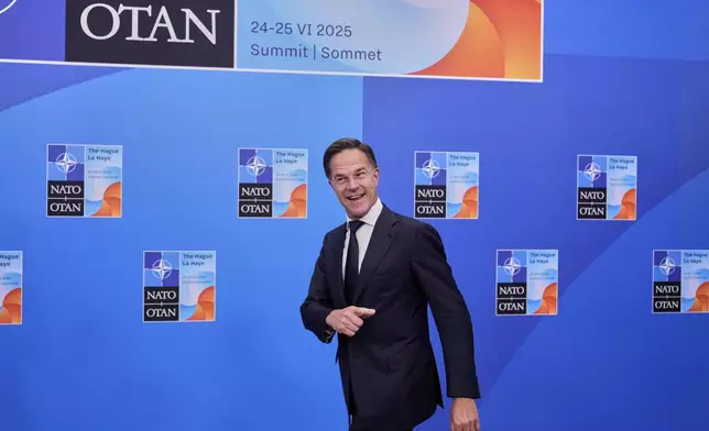 NATO Secretary General Mark Rutte arrives for the NATO summit in The Hague, Netherlands, Wednesday, June 25, 2025. (AP Photo/Matthias Schrader)