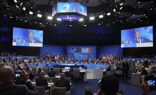 Nato General Secretary Mark Rutte speaks during a North Atlantic Council plenary meeting during the the NATO summit in The Hague, Netherlands, Wednesday, June 25, 2025. (AP Photo Kin Cheung, Pool)
