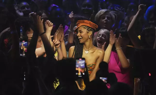 Host Tyla speaks during the Nickelodeon Kids' Choice Awards on Saturday, June 21, 2025, at The Barker Hangar in Santa Monica, Calif. (AP Photo/Chris Pizzello)