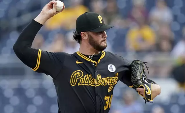Pittsburgh Pirates pitcher Paul Skenes delivers during the first inning of a baseball game against the Houston Astros Tuesday, June 3, 2025, in Pittsburgh. (AP Photo/Matt Freed)