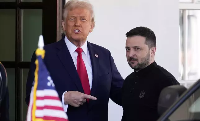 FILE - President Donald Trump welcomes Ukraine President Volodymyr Zelenskyy at the White House in Washington, Feb. 28, 2025. (AP Photo/Ben Curtis, File)