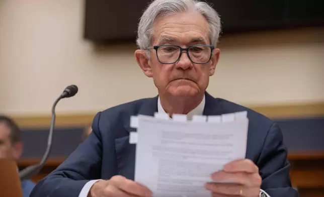 Federal Reserve Board Chairman Jerome Powell listens during a hearing of the House Committee on Financial Services on Capitol Hill, Tuesday, June 24, 2025, in Washington. (AP Photo/Mark Schiefelbein)