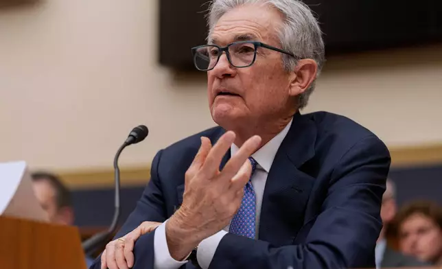 Federal Reserve Board Chairman Jerome Powell speaks during a hearing of the House Committee on Financial Services on Capitol Hill, Tuesday, June 24, 2025, in Washington. (AP Photo/Mark Schiefelbein)