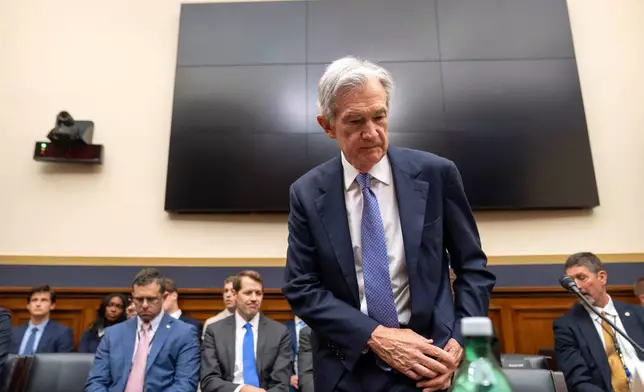 Federal Reserve Board Chairman Jerome Powell arrives for a hearing of the House Committee on Financial Services on Capitol Hill, Tuesday, June 24, 2025, in Washington. (AP Photo/Mark Schiefelbein)