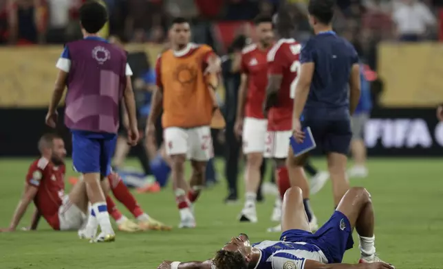 Porto's Gonçalo Borges reacts after the Club World Cup Group A soccer match between FC Porto and Al Ahly in East Rutherford, N.J., Monday, June 23, 2025. (AP Photo/Adam Hunger)
