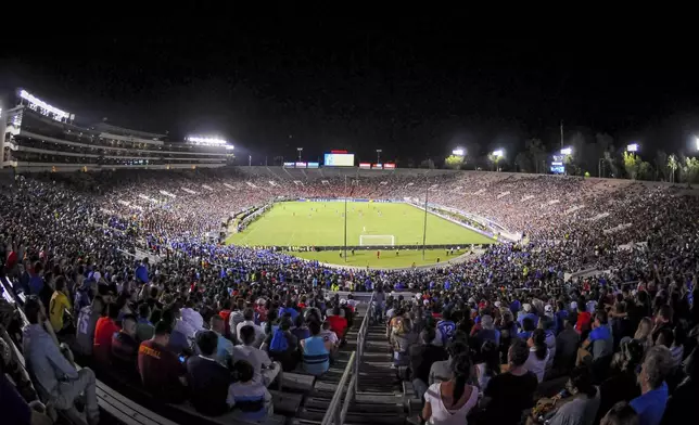 FILE - Fans fill the Rose Bowl as Chelsea plays Liverpool FC in an International Champions Cup soccer match , July 27, 2016, in Pasadena, Calif. (Carlos Delgado/AP Images for International Champions Cup, via AP, File)
