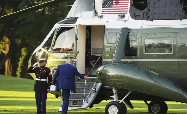 President Donald Trump boards Marine One on the South Lawn of the White House, Tuesday, June 24, 2025, on his way to The Hague, to join world leaders gathering in the Netherlands for a two-day NATO summit. (AP Photo/Evan Vucci)