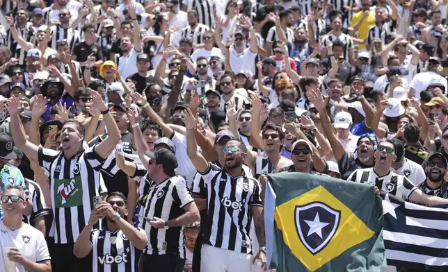 Fans of Botafogo cheer for their team after the Club World Cup Group B soccer match between Atletico Madrid and Botafogo in Pasadena, Calif., Monday, June 23, 2025. (AP Photo/Jae Hong)