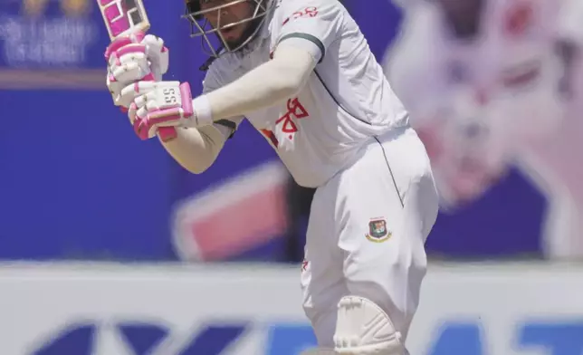 Bangladesh's Mushfiqur Rahim plays a shot during the second day of the first cricket test match between Sri Lanka and Bangladesh in Galle, Sri Lanka, Wednesday, June 18, 2025. (AP Photo/Eranga Jayawardena)
