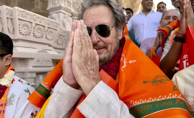 Elon Musk's father Errol Musk, offers prayers at the Lord Ram temple in Ayodhya, India, Wednesday, June 4, 2025. (AP Photo/Rajesh Kumar Singh)