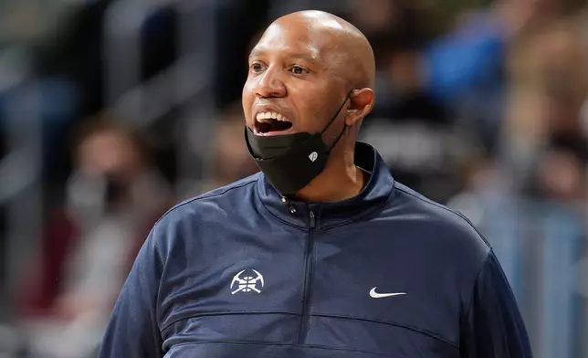FILE - Then-Denver Nuggets interim head coach Popeye Jones directs his team against the Utah Jazz in the first half of an NBA basketball game Wednesday, Jan. 5, 2022, in Denver. (AP Photo/David Zalubowski, File)