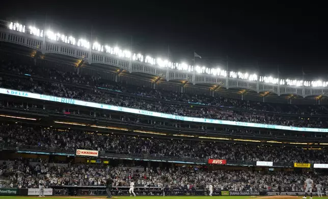 Cleveland Guardians pitcher Tanner Bibee (28) reacts as New York Yankees' Jazz Chisholm Jr. runs the bases after hitting a home run during the seventh inning of a baseball game, Tuesday, June 3, 2025, in New York. (AP Photo/Frank Franklin II)