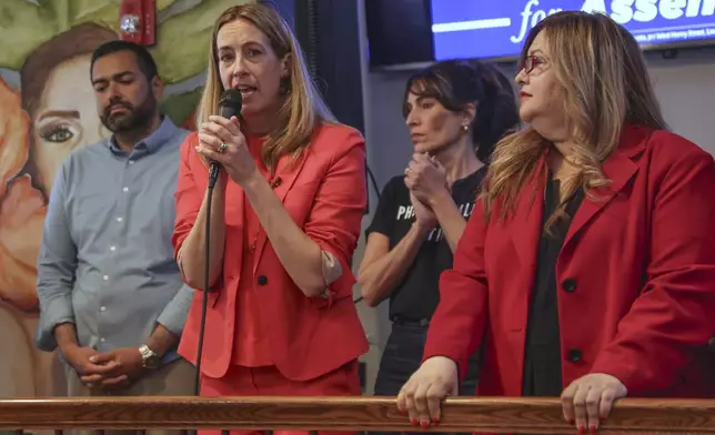 Rep. Mikie Sherrill, D-N.J., speaks at a "Get Out the Vote" rally, Saturday, June 7, 2025, in Elizabeth, N.J. (AP Photo/Heather Khalifa)