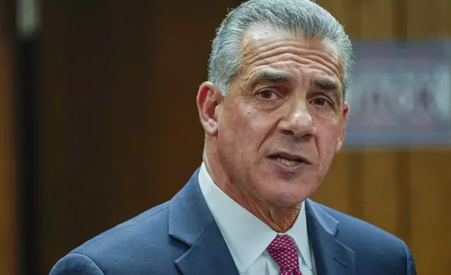 FILE - Republican gubernatorial candidate Jack Ciattarelli speaks during a news conference, Friday, Nov. 12, 2021, in Raritan, N.J. (AP Photo/Mary Altaffer, File)