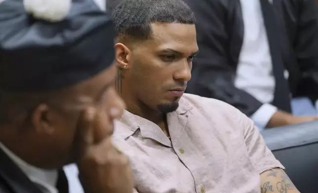 Tampa Bay Rays shortstop Wander Franco attends his trial on charges of sexual abuse of a minor in Puerto Plata, Dominican Republic, Monday, June 23, 2025. (AP Photo/Ricardo Hernandez)