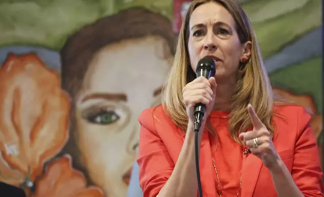 Rep. Mikie Sherrill, D-N.J., speaks at a "Get Out the Vote" rally, Saturday, June 7, 2025, in Elizabeth, N.J. (AP Photo/Heather Khalifa)