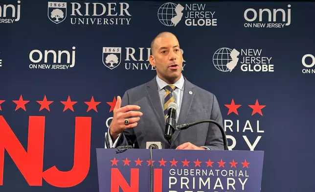 FILE - Sean Spiller, head of the teachers union New Jersey Education Association, speaks after the Democratic gubernatorial debate at Rider University on Feb. 2, 2025, in Lawrenceville, N.J. (AP Photo/Mike Catalini, File)