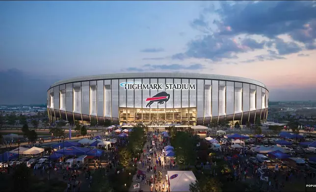 Render of the Buffalo Bills new stadium, New York. Designed by Populous.