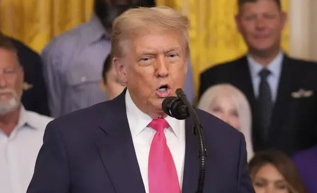 President Donald Trump speaks at an event to promote his domestic policy and budget agenda in the East Room of the White House, Thursday, June 26, 2025, in Washington. (AP Photo/Mark Schiefelbein)