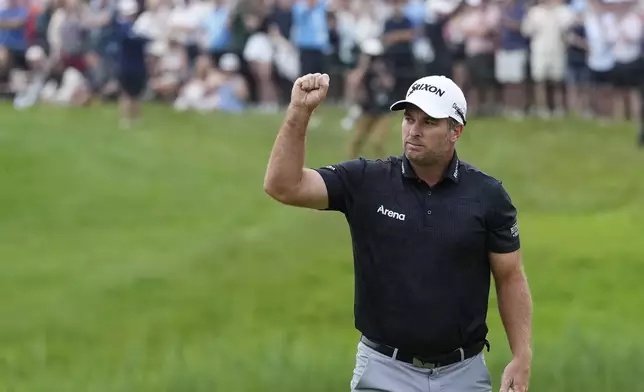 Ryan Fox celebrates after winning the Canadian Open golf tournament on the fourth playoff hole in Caledon, Ontario, Sunday, June 8, 2025. (Frank Gunn/The Canadian Press via AP)