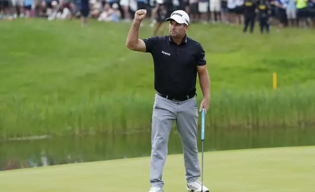Ryan Fox celebrates after winning the RBC Canadian Open golf tournament on the fourth playoff hole in Caledon, Ontario, Sunday, June 8, 2025. (Frank Gunn/The Canadian Press via AP)