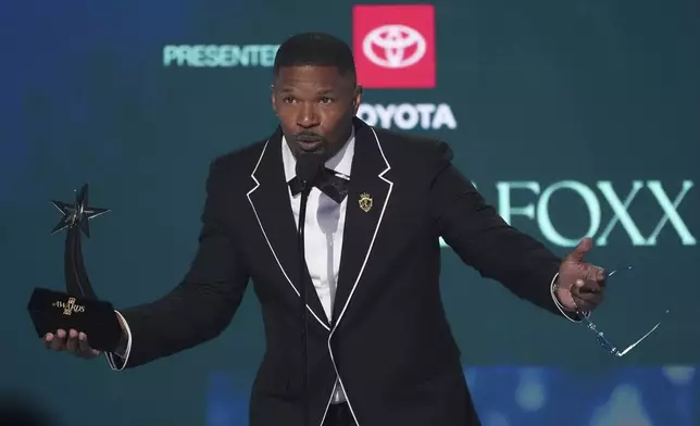 Jamie Foxx accepts the ultimate icon award during the BET Awards on Monday, June 9, 2025, at the Peacock Theater in Los Angeles. (AP Photo/Chris Pizzello)