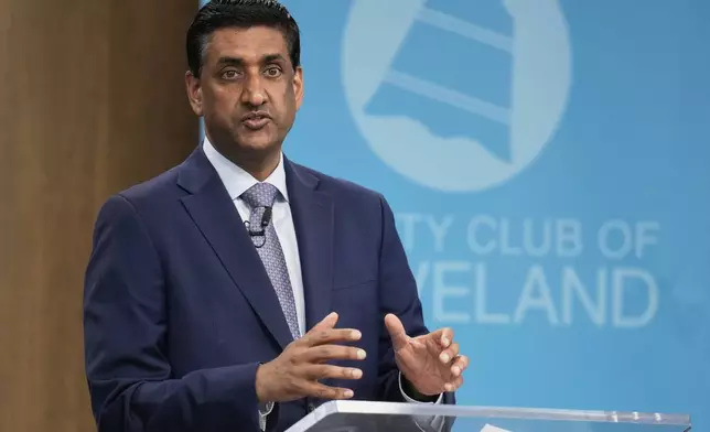 FILE - Rep. Ro Khanna, D-Calif., speaks to the City Club of Cleveland, in Cleveland, April 14, 2025. (AP Photo/Sue Ogrocki, File)