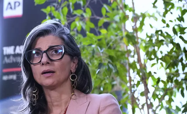Francesca Albanese, the U.N. special rapporteur for the West Bank and Gaza, is interviewed by the Associated Press in Rome, Tuesday, July 29, 2025. (AP Photo/Gregorio Borgia)