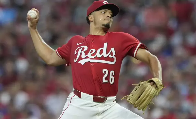 Cincinnati Reds pitcher Chase Burns throws during the second inning of a baseball game against the Los Angeles Dodgers, Monday, July 28, 2025, in Cincinnati. (AP Photo/Carolyn Kaster)