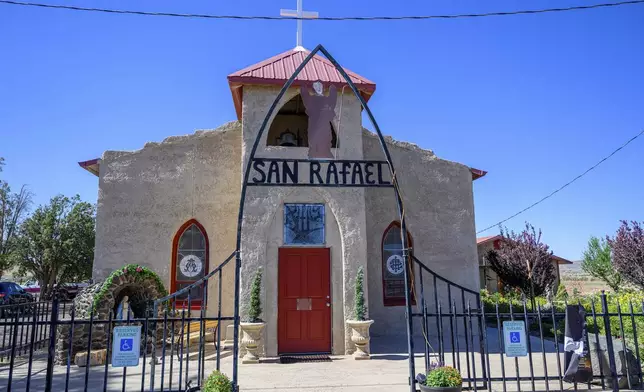 A view of the facade of the San Rafael parish church in Concho, Ariz., Saturday, June 21, 2025. (AP Photo/Roberto E. Rosales)