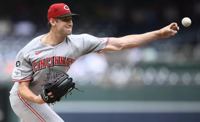 Cincinnati Reds starting pitcher Nick Lodolo throws during the first inning of a baseball game against the Washington Nationals, Wednesday, July 23, 2025, in Washington. (AP Photo/Nick Wass)