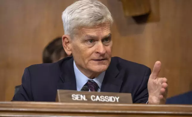 Sen. Bill Cassidy, R-La., speaks during a hearing of the Senate Committee on Energy and Natural Resources on Capitol Hill, Thursday, July 10, 2025, in Washington. (AP Photo/Mark Schiefelbein)