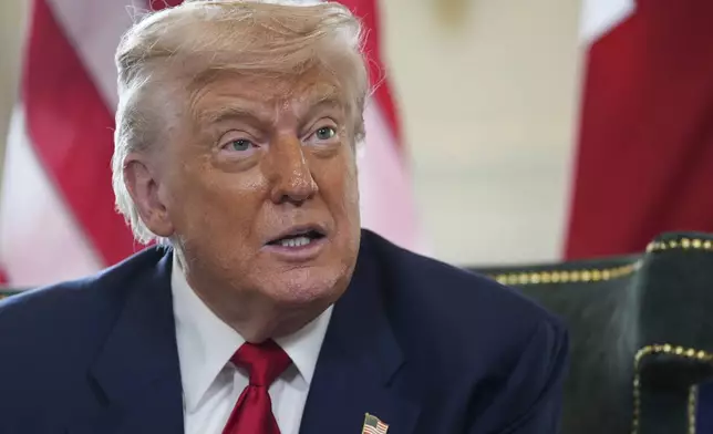 President Donald Trump meets with Britain's Prime Minister Keir Starmer at Trump Turnberry golf club on Monday, July 28, 2025 in Turnberry, Scotland. (Christopher Furlong/Pool Photo via AP)