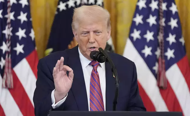 President Donald Trump speaks at an event for the signing of the GENIUS Act, a bill that regulates stablecoins, a type of cryptocurrency, in the East Room of the White House, Friday, July 18, 2025, in Washington. (AP Photo/Alex Brandon)