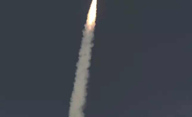 The NISAR satellite, a joint mission by NASA and ISRO, lifts off aboard a GSLV-F16 rocket, from the Satish Dhawan Space Centre in Sriharikota, India, Wednesday, July 30, 2025. (AP Photo/R. Parthibhan)