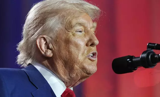President Donald Trump speaks during an AI summit at the Andrew W. Mellon Auditorium, Wednesday, July 23, 2025, in Washington. (AP Photo/Julia Demaree Nikhinson)