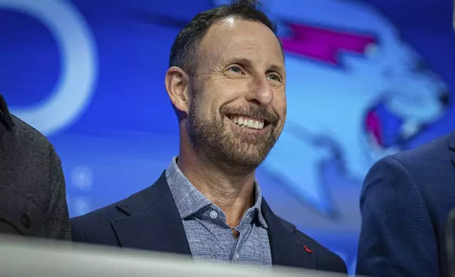 Jeffrey Housenbold, CEO and president of MrBeast, poses for a picture during a Nasdaq closing bell ceremony Wednesday, July 23, 2025, in New York's Times Square. (AP Photo/Stefan Jeremiah)